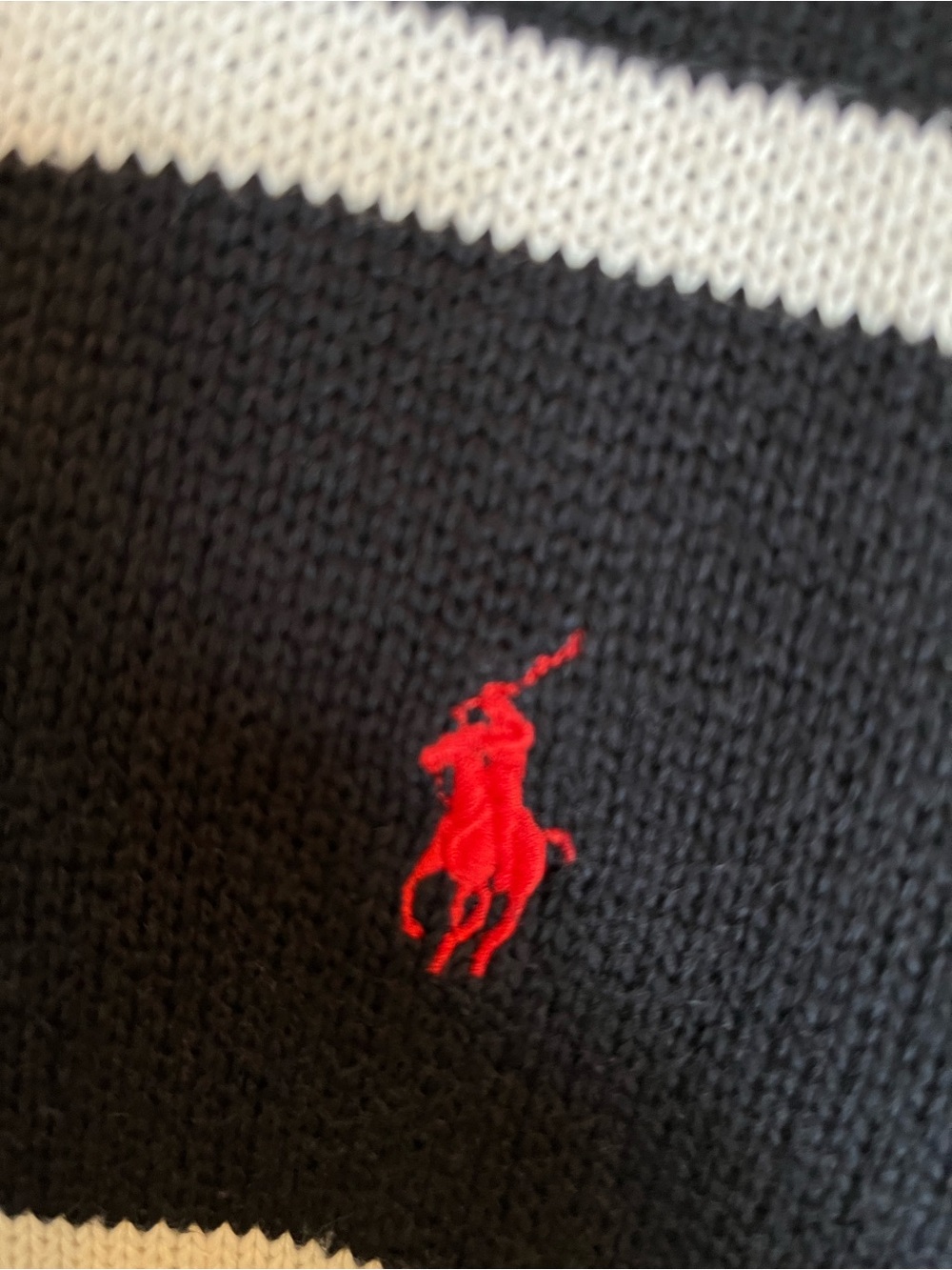Ralph Lauren Black & White Striped Zip-Up Sweater with Red Pony - Picture 3 of 4